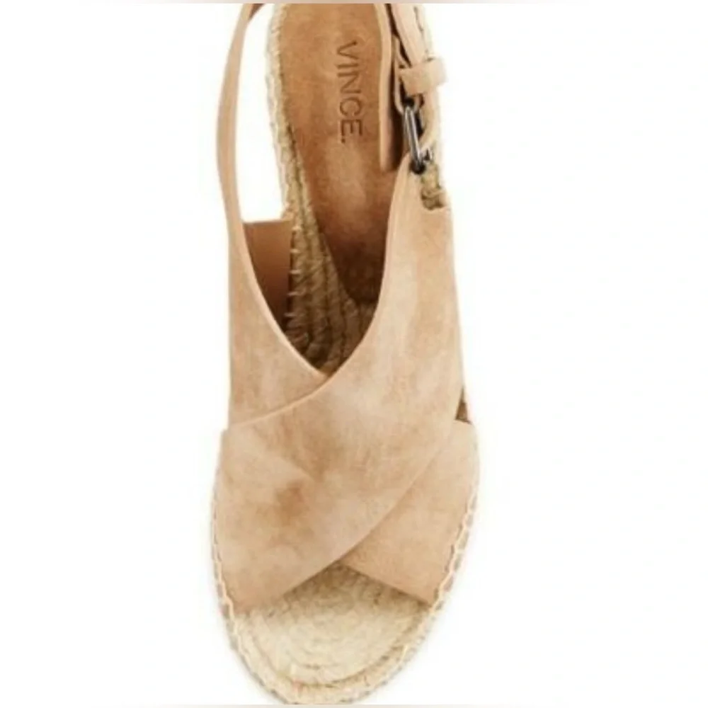 Vince Sabrina Suede Beige Tan Espadrille Wedge Sandals Crisscross Size 9